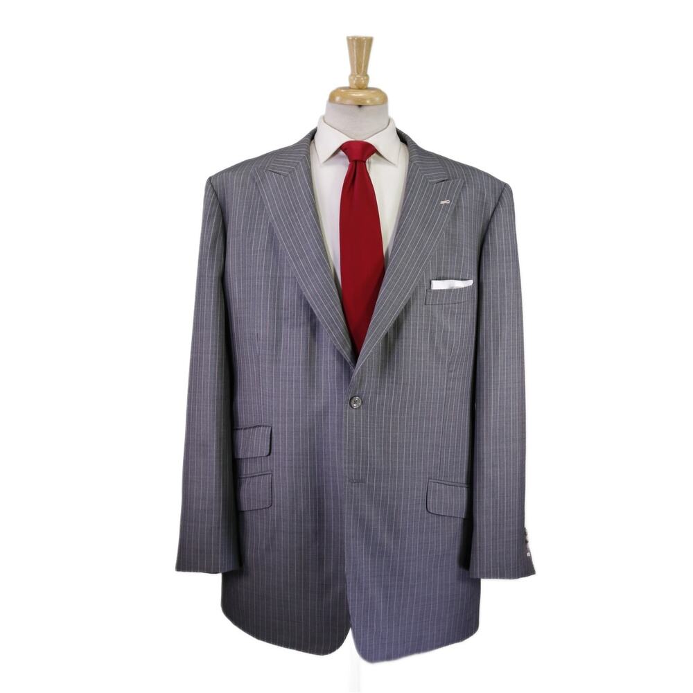Astor & Black Gray Pink Striped Peak Lapel Super 150's Wool Cashmere Suit 44L